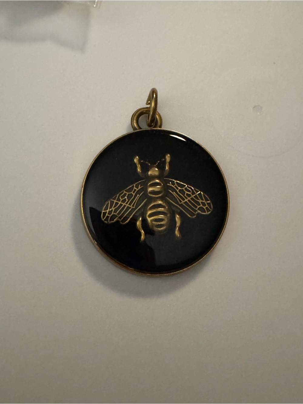 LARGE Gold Bee Charm Pendant on Black Enamel LARGE